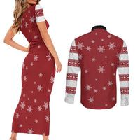 Golden Retriever Christmas Couples Matching Short Sleeve Bodycon Dress and Long Sleeve Button Shirt with Santa Hat Wreath and Snowflake Design - Wonder Print Shop