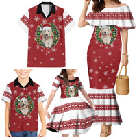 Golden Retriever Christmas Family Matching Mermaid Dress and Hawaiian Shirt with Santa Hat Wreath and Snowflake Design - Wonder Print Shop