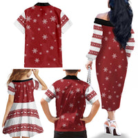 Golden Retriever Christmas Family Matching Off The Shoulder Long Sleeve Dress and Hawaiian Shirt with Santa Hat Wreath and Snowflake Design - Wonder Print Shop