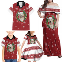 Golden Retriever Christmas Family Matching Off Shoulder Maxi Dress and Hawaiian Shirt with Santa Hat Wreath and Snowflake Design - Wonder Print Shop