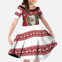 Golden Retriever Christmas Family Matching Short Sleeve Bodycon Dress and Hawaiian Shirt with Santa Hat Wreath and Snowflake Design - Wonder Print Shop