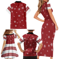 Golden Retriever Christmas Family Matching Short Sleeve Bodycon Dress and Hawaiian Shirt with Santa Hat Wreath and Snowflake Design - Wonder Print Shop