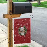 Golden Retriever Christmas Garden Flag with Santa Hat Wreath and Snowflake Design - Wonder Print Shop