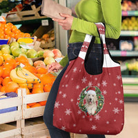 Golden Retriever Christmas Grocery Bag with Santa Hat Wreath and Snowflake Design - Wonder Print Shop