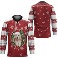 Golden Retriever Christmas Hockey Jersey with Santa Hat Wreath and Snowflake Design - Wonder Print Shop