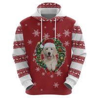 Golden Retriever Christmas Hoodie with Santa Hat Wreath and Snowflake Design - Wonder Print Shop