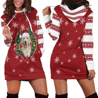 Golden Retriever Christmas Hoodie Dress with Santa Hat Wreath and Snowflake Design - Wonder Print Shop
