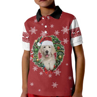 Golden Retriever Christmas Kid Polo Shirt with Santa Hat Wreath and Snowflake Design - Wonder Print Shop