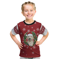 Golden Retriever Christmas Kid T Shirt with Santa Hat Wreath and Snowflake Design - Wonder Print Shop