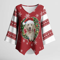 Golden Retriever Christmas Kimono Sleeve Blouse with Santa Hat Wreath and Snowflake Design - Wonder Print Shop