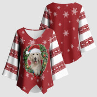 Golden Retriever Christmas Kimono Sleeve Blouse with Santa Hat Wreath and Snowflake Design - Wonder Print Shop