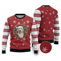 Golden Retriever Christmas Ugly Christmas Sweater with Santa Hat Wreath and Snowflake Design - Wonder Print Shop