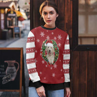 Golden Retriever Christmas Ugly Christmas Sweater with Santa Hat Wreath and Snowflake Design - Wonder Print Shop