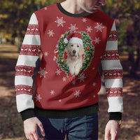 Golden Retriever Christmas Ugly Christmas Sweater with Santa Hat Wreath and Snowflake Design - Wonder Print Shop