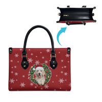 Golden Retriever Christmas Leather Bag with Santa Hat Wreath and Snowflake Design - Wonder Print Shop