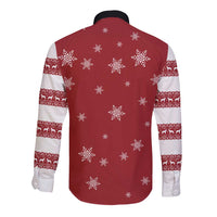 Golden Retriever Christmas Long Sleeve Button Shirt with Santa Hat Wreath and Snowflake Design - Wonder Print Shop