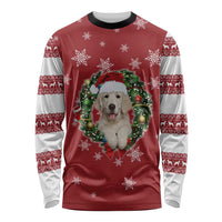 Golden Retriever Christmas Long Sleeve Shirt with Santa Hat Wreath and Snowflake Design - Wonder Print Shop