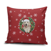 Golden Retriever Christmas Pillow Cover with Santa Hat Wreath and Snowflake Design - Wonder Print Shop