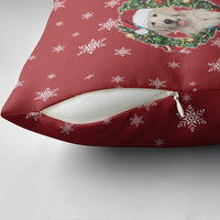 Golden Retriever Christmas Pillow Cover with Santa Hat Wreath and Snowflake Design - Wonder Print Shop