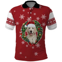 Golden Retriever Christmas Polo Shirt with Santa Hat Wreath and Snowflake Design - Wonder Print Shop