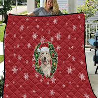 Golden Retriever Christmas Quilt with Santa Hat Wreath and Snowflake Design - Wonder Print Shop