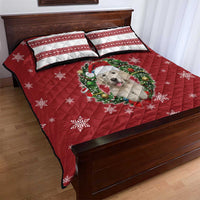Golden Retriever Christmas Quilt Bed Set with Santa Hat Wreath and Snowflake Design - Wonder Print Shop