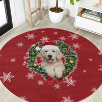Golden Retriever Christmas Round Carpet with Santa Hat Wreath and Snowflake Design - Wonder Print Shop