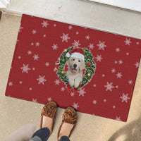 Golden Retriever Christmas Rubber Doormat with Santa Hat Wreath and Snowflake Design - Wonder Print Shop