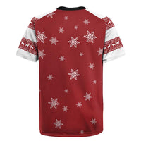 Golden Retriever Christmas Rugby Jersey with Santa Hat Wreath and Snowflake Design - Wonder Print Shop