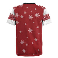 Golden Retriever Christmas Rugby Jersey with Santa Hat Wreath and Snowflake Design - Wonder Print Shop