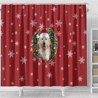 Golden Retriever Christmas Shower Curtain with Santa Hat Wreath and Snowflake Design - Wonder Print Shop
