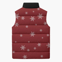 Golden Retriever Christmas Sleeveless Puffer Jacket with Santa Hat Wreath and Snowflake Design - Wonder Print Shop