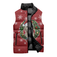 Golden Retriever Christmas Sleeveless Puffer Jacket with Santa Hat Wreath and Snowflake Design - Wonder Print Shop