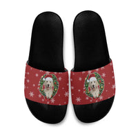 Golden Retriever Christmas Slide Sandals with Santa Hat Wreath and Snowflake Design - Wonder Print Shop