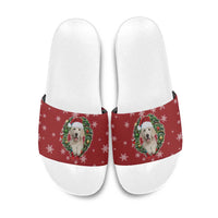 Golden Retriever Christmas Slide Sandals with Santa Hat Wreath and Snowflake Design - Wonder Print Shop