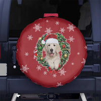 Golden Retriever Christmas Spare Tire Cover with Santa Hat Wreath and Snowflake Design - Wonder Print Shop