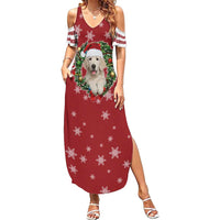 Golden Retriever Christmas Summer Maxi Dress with Santa Hat Wreath and Snowflake Design - Wonder Print Shop