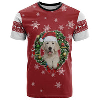 Golden Retriever Christmas T Shirt with Santa Hat Wreath and Snowflake Design - Wonder Print Shop