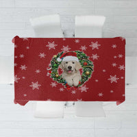 Golden Retriever Christmas Tablecloth with Santa Hat Wreath and Snowflake Design - Wonder Print Shop