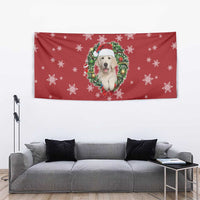 Golden Retriever Christmas Tapestry with Santa Hat Wreath and Snowflake Design - Wonder Print Shop