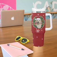 Golden Retriever Christmas Tumbler With Handle with Santa Hat Wreath and Snowflake Design - Wonder Print Shop