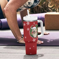 Golden Retriever Christmas Tumbler With Handle with Santa Hat Wreath and Snowflake Design - Wonder Print Shop