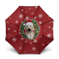 Golden Retriever Christmas Umbrella with Santa Hat Wreath and Snowflake Design - Wonder Print Shop