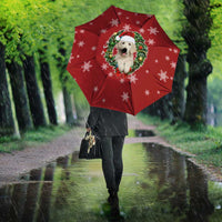 Golden Retriever Christmas Umbrella with Santa Hat Wreath and Snowflake Design - Wonder Print Shop