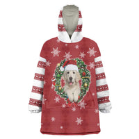 Golden Retriever Christmas Wearable Blanket Hoodie with Santa Hat Wreath and Snowflake Design - Wonder Print Shop