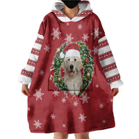Golden Retriever Christmas Wearable Blanket Hoodie with Santa Hat Wreath and Snowflake Design - Wonder Print Shop