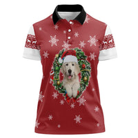 Golden Retriever Christmas Women Polo Shirt with Santa Hat Wreath and Snowflake Design - Wonder Print Shop
