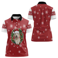 Golden Retriever Christmas Women Polo Shirt with Santa Hat Wreath and Snowflake Design - Wonder Print Shop