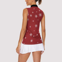 Golden Retriever Christmas Women Sleeveless Polo Shirt with Santa Hat Wreath and Snowflake Design - Wonder Print Shop