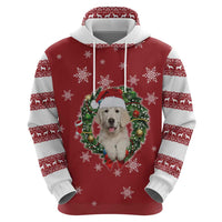 Golden Retriever Christmas Zip Hoodie with Santa Hat Wreath and Snowflake Design - Wonder Print Shop